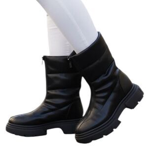 DKNY Boots Womens Size 8.5 Black Platform Mid Calf Zip Lug Sole Chunky Logo